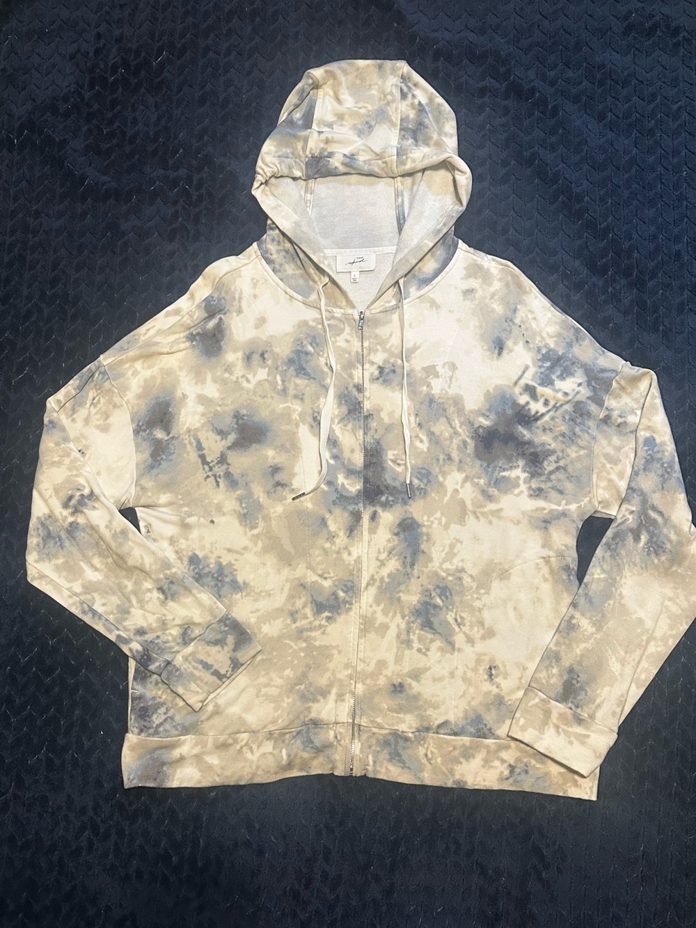 Tie-Dye Zip-Up Hoodie Sweatshirt - Neutral Grey & Cream & Blue